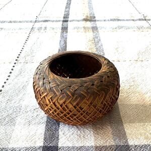 vintage handwoven bamboo Japanese basket antique  2” mini shelf trinket decor
